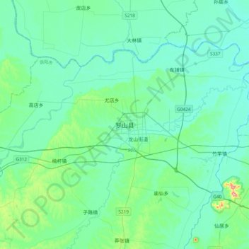 Mapa topográfico 罗山县, altitude, relevo