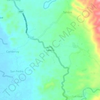 Mapa topográfico Taberna, altitude, relevo