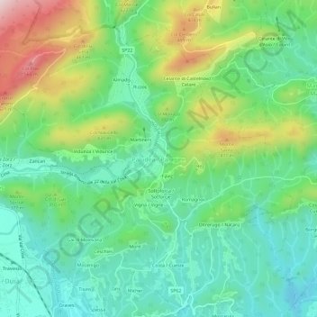 Mapa topográfico Paludea, altitude, relevo