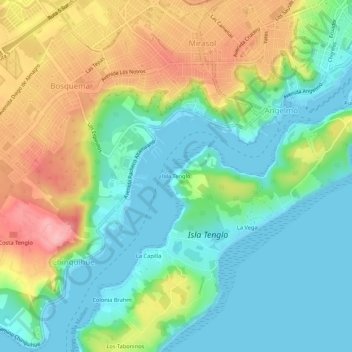 Mapa topográfico Isla Tenglo, altitude, relevo