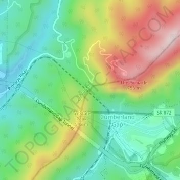 Mapa topográfico Cumberland Gap, altitude, relevo