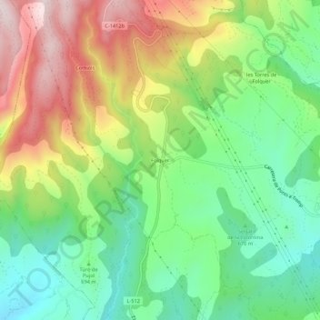 Mapa topográfico Folquer, altitude, relevo