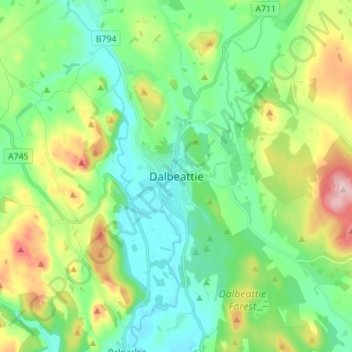 Mapa topográfico Dalbeattie, altitude, relevo