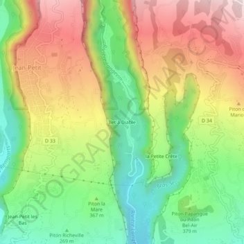 Mapa topográfico Ilet à Diable, altitude, relevo