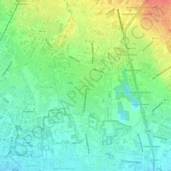 Mapa topográfico Paina-Brugazzo, altitude, relevo