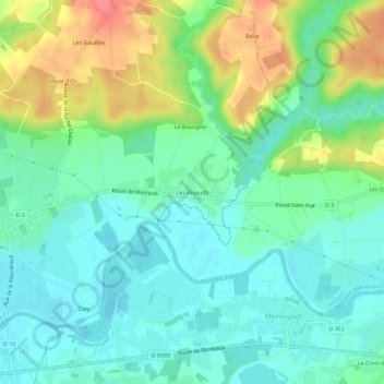 Mapa topográfico Les Rivauds, altitude, relevo