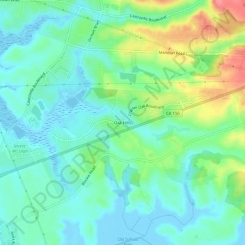 Mapa topográfico Oak Hills, altitude, relevo