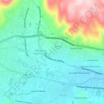 Mapa topográfico Montes Azules, altitude, relevo