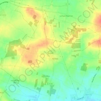 Mapa topográfico Breuilles, altitude, relevo