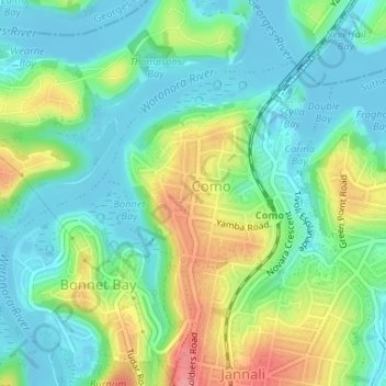 Mapa topográfico Como West, altitude, relevo