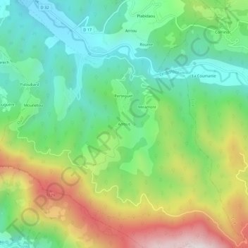 Mapa topográfico Arrous, altitude, relevo
