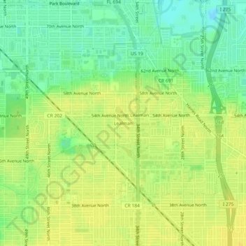 Mapa topográfico Lealman, altitude, relevo