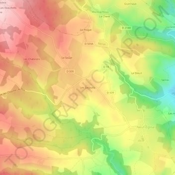 Mapa topográfico Les Sacoutis, altitude, relevo