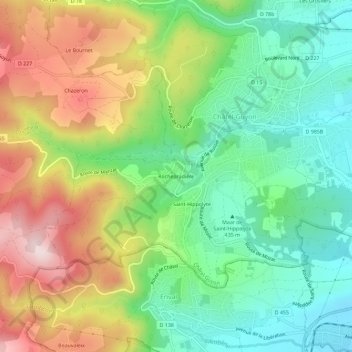 Mapa topográfico Rochepradière, altitude, relevo