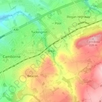 Mapa topográfico Brea, altitude, relevo