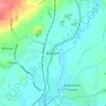 Mapa topográfico Beanacre, altitude, relevo