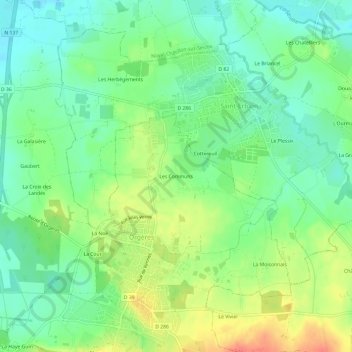 Mapa topográfico Les Communs, altitude, relevo