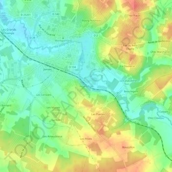 Mapa topográfico Heurtebise, altitude, relevo