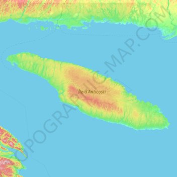 Mapa topográfico Île Anticosti, altitude, relevo