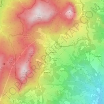 Mapa topográfico Covigliaio, altitude, relevo