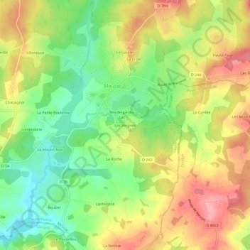 Mapa topográfico Les Vergnes, altitude, relevo