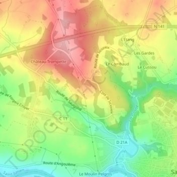 Mapa topográfico Les Pieds Bots, altitude, relevo