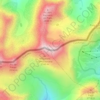 Mapa topográfico Bastiments, altitude, relevo