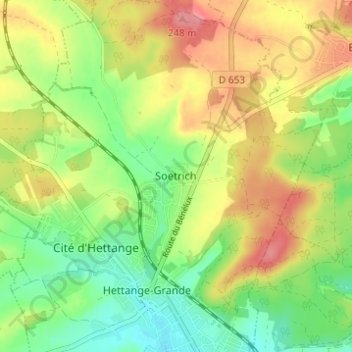 Mapa topográfico Soetrich, altitude, relevo