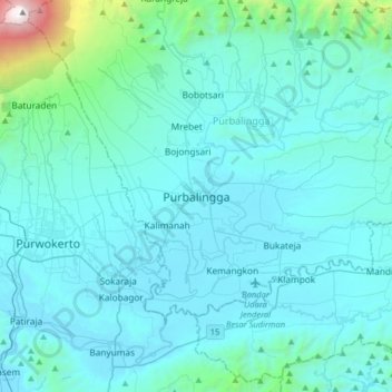 Mapa topográfico PURBALINGGA, altitude, relevo