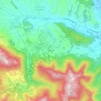 Mapa topográfico Cagnatico, altitude, relevo