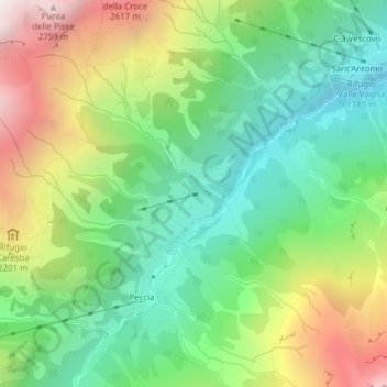 Mapa topográfico Piane, altitude, relevo