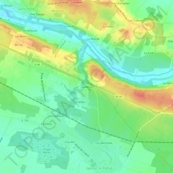 Mapa topográfico Soubérac, altitude, relevo