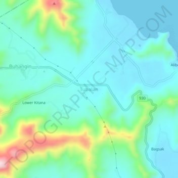Mapa topográfico Tubalan, altitude, relevo