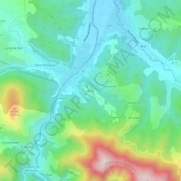 Mapa topográfico Le Tuc, altitude, relevo