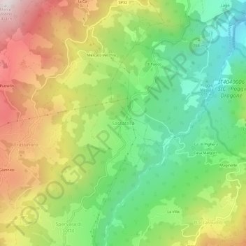 Mapa topográfico Sassatella, altitude, relevo