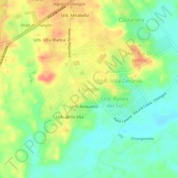 Mapa topográfico Chongón, altitude, relevo