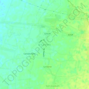 Mapa topográfico El Carmelo, altitude, relevo