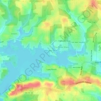 Mapa topográfico Chestatee North, altitude, relevo