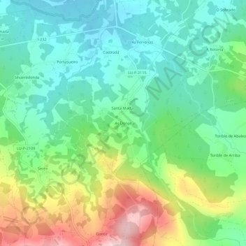 Mapa topográfico As Donas, altitude, relevo