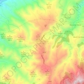 Mapa topográfico Castanea delle Furie, altitude, relevo