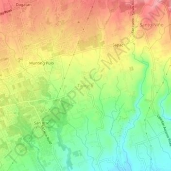 Mapa topográfico Tangob, altitude, relevo