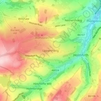 Mapa topográfico Upperthong, altitude, relevo