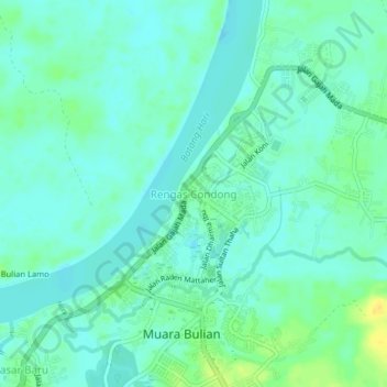 Mapa topográfico Rengas Condong, altitude, relevo