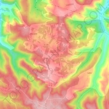 Mapa topográfico Cournou, altitude, relevo
