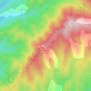 Mapa topográfico Tambors de Rof, altitude, relevo
