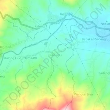 Mapa topográfico Sukaluyu, altitude, relevo