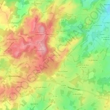 Mapa topográfico Le Haut Surzol, altitude, relevo