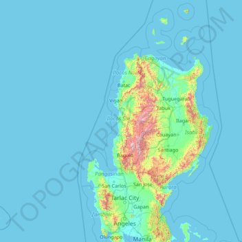 Mapa topográfico Ilocos Sur, altitude, relevo