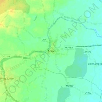 Mapa topográfico Arani, altitude, relevo