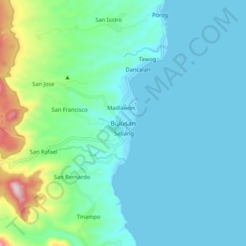 Mapa topográfico Bulusan, altitude, relevo